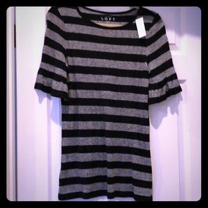 Loft gray and black striped flutter sleeve tee